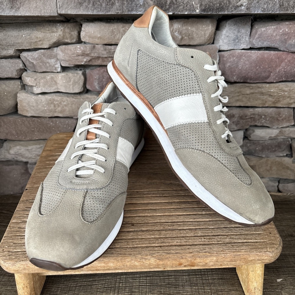 Johnson & Murphy Sneakers Men's 10 M Grey & White Leather Lace Up Casual Shoes